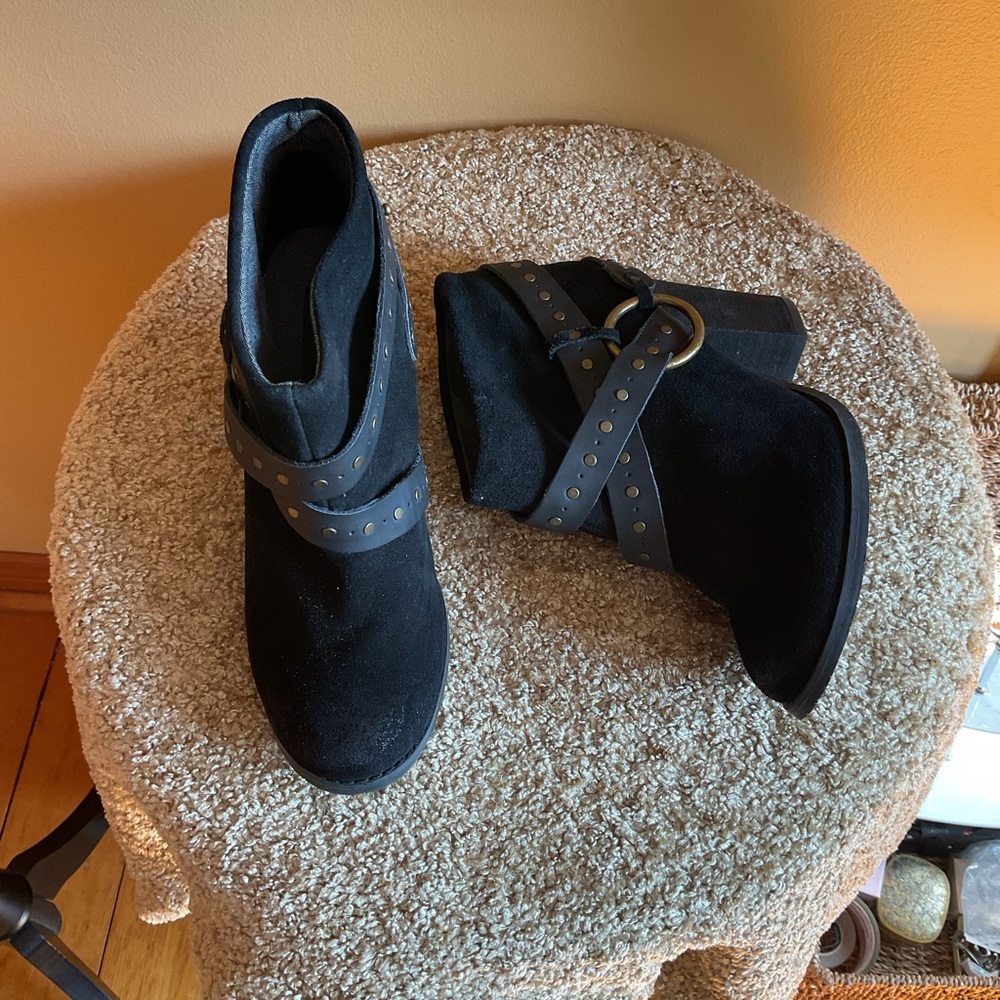 Calvin Klein Daisy Black Suede Ankle Boots with Studded Straps 8